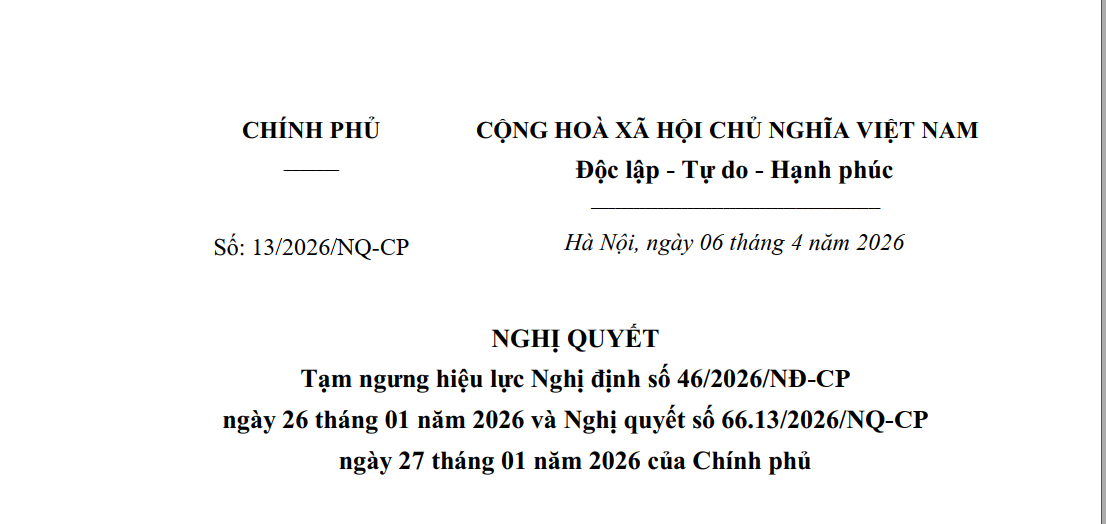 Nghị quyết 13/2026/NQ-CP: Tạm ngưng áp dụng quy định mới về an toàn thực phẩm